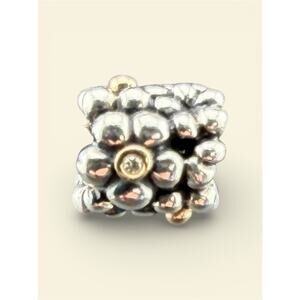 PANDORA Daisy Diamond 925 Silver 14k Gold 2 Geniune Diamonds RARE #790317D